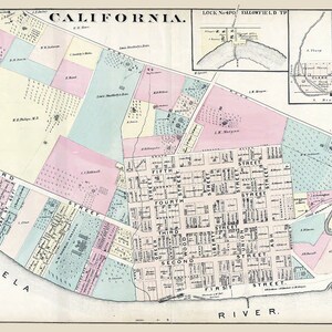 1876 Map of California Washington County PA Ten Mile Village