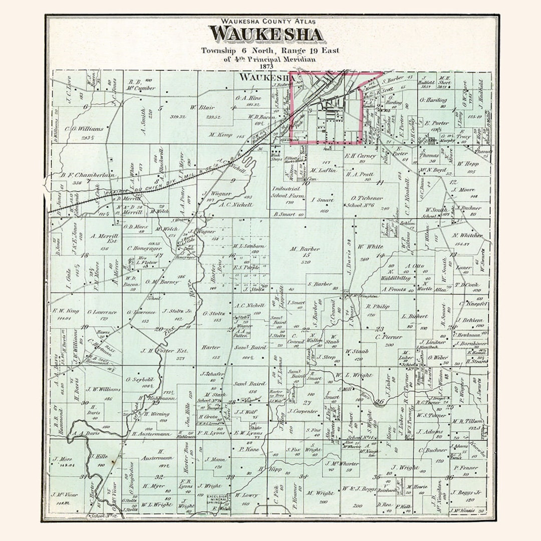 1873 Map of Waukesha Township Waukesha County Wisconsin Etsy