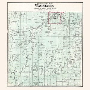 1873 Map of Waukesha Township Waukesha County Wisconsin