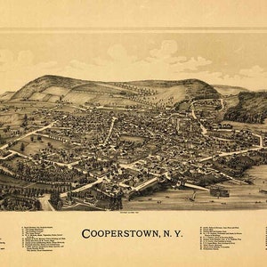 1890 Panorama-Karte von Cooperstown New York