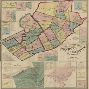 Carte 1860 de Monroe et du comté de Carbon, Pennsylvanie