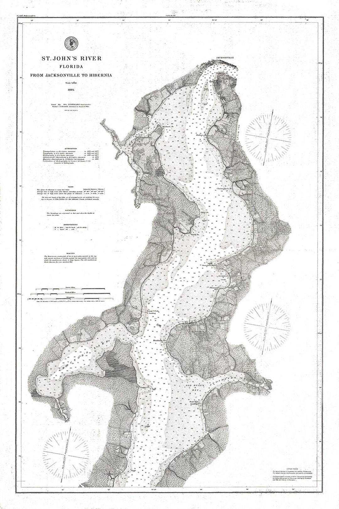 1884 Nautical Map of the Saint Johns River Florida Etsy