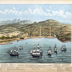 1884 Panoramakarte von San Francisco Vor der Entdeckung des Goldes Kalifornien
