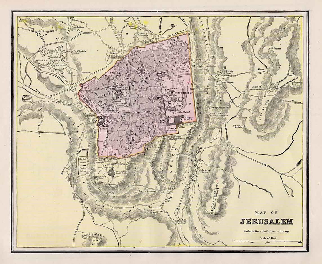 1900 Map of Jerusalem Akra Moriah - Etsy