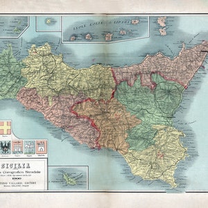 1900 Mapa de Sicilia Italia