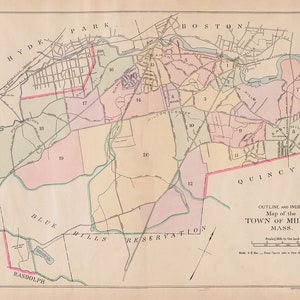 1896 Plan de la ville de Milton, comté de Norfolk, Massachusetts