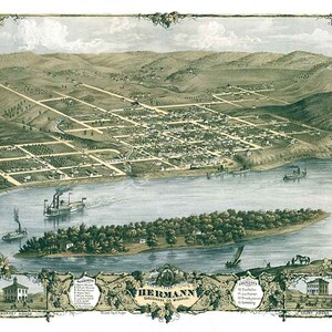 1869 Panoramakarte von Hermann Gasconade County Missouri