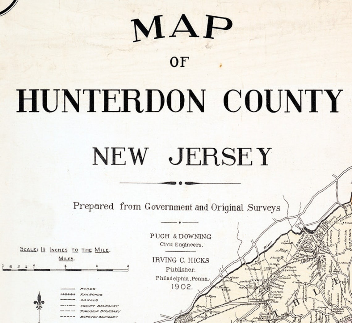 1902 Map of Hunterdon County New Jersey Etsy UK