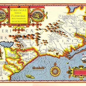 Landkarte von Virginia, Florida / Ostamerika, 16.Jh