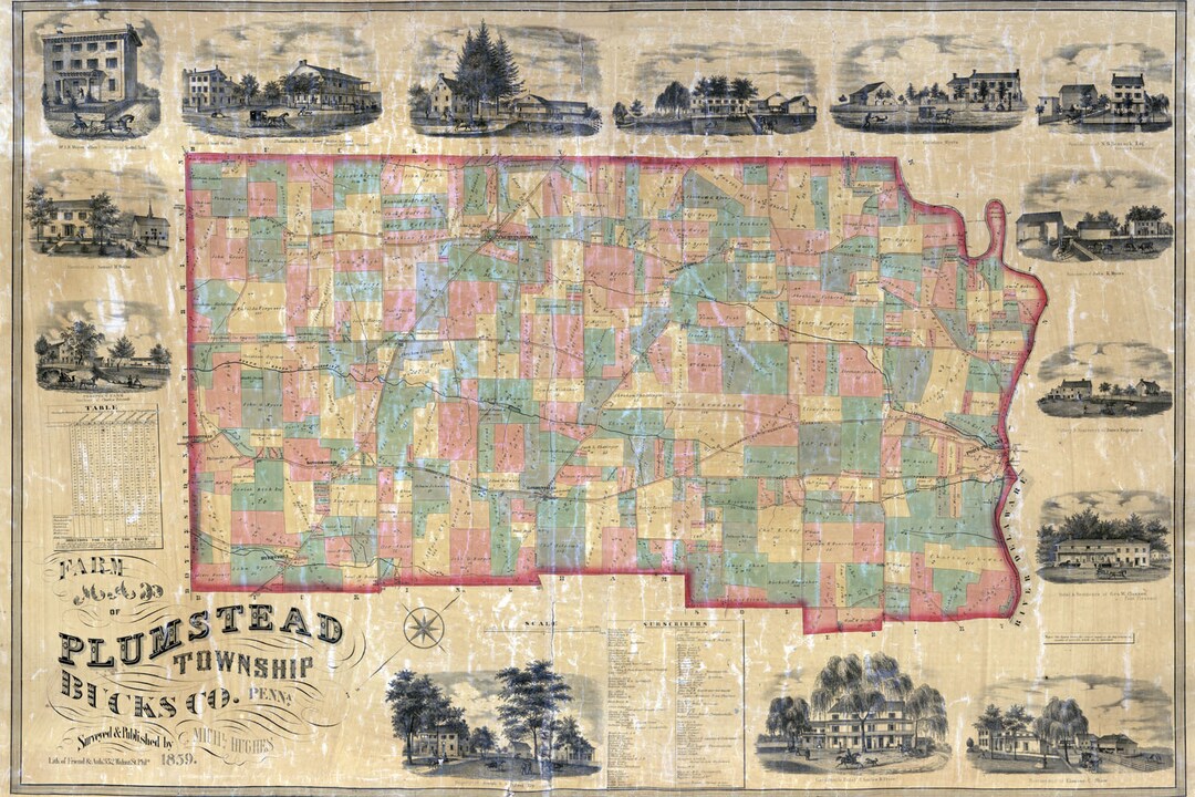 1859 Farm Line Map of Plumstead Township Bucks County Pa Etsy