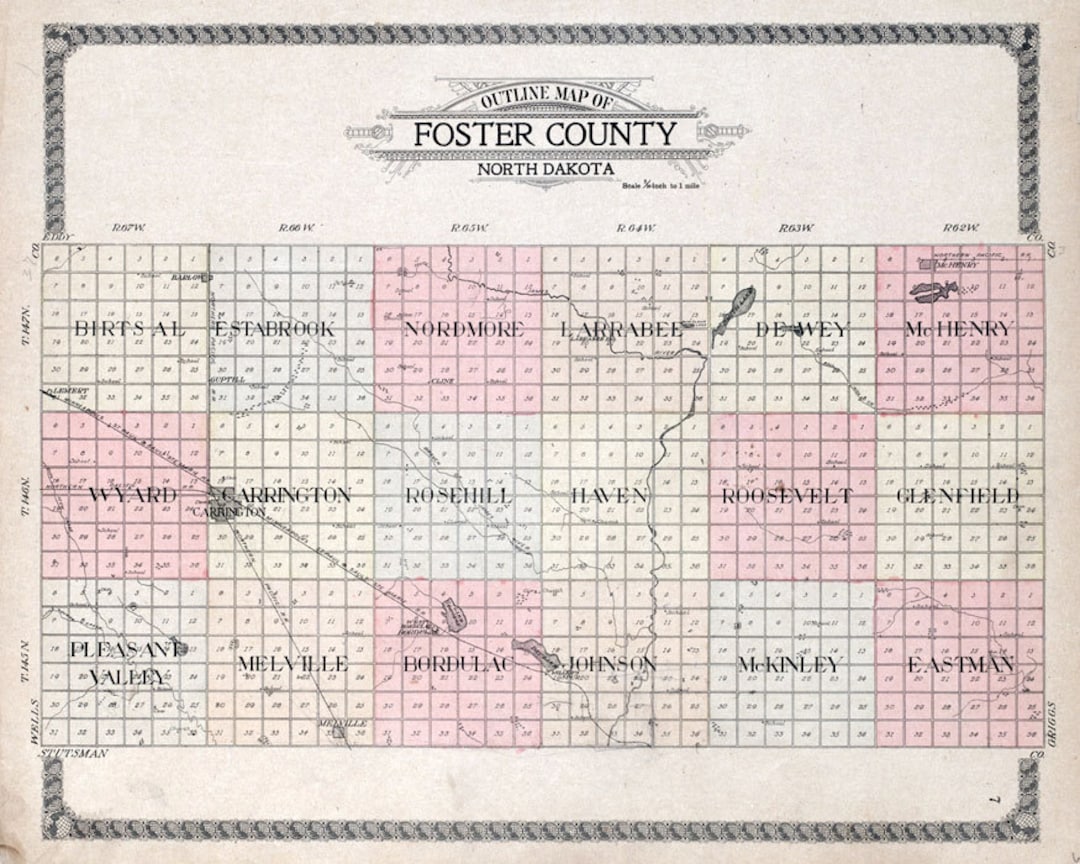 1910 Map of Foster County North Dakota Etsy
