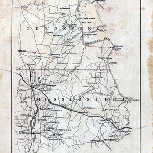 1862 Map Part of McNairy Hardin County Tennessee and Alcorn Tishomingo County Mississippi