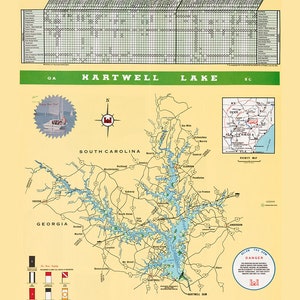 1978 Map of Hartwell Lake Georgia and South Carolina