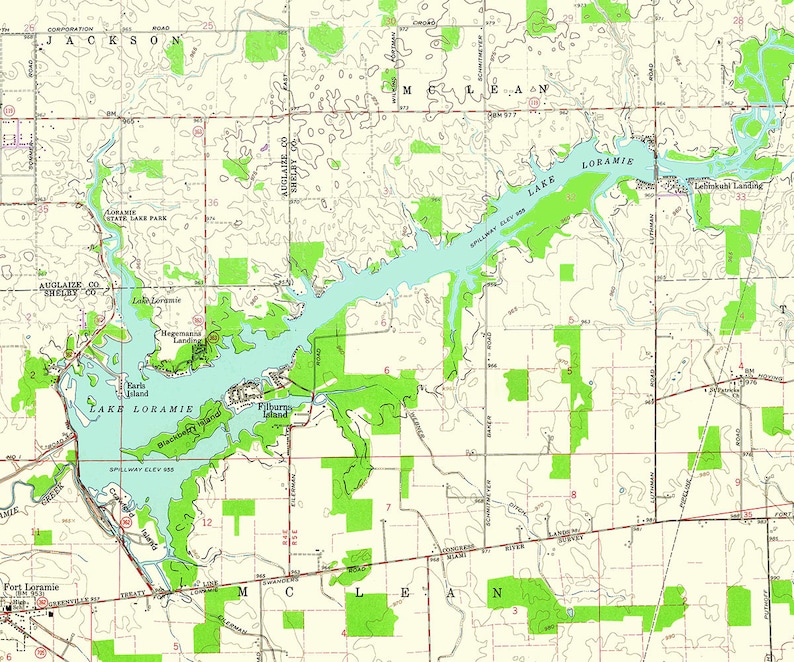 1961 Map of Lake Loramie Ohio Fort Loramie Etsy