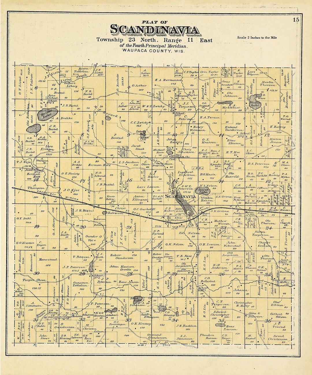 1889 Map of Scandinavia Township Waupaca County Wisconsin Etsy