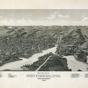 1855 Panorama-Karte von Whitewater Walwert County Wisconsin
