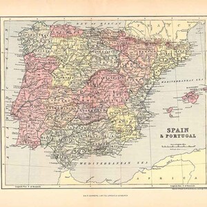 1888 Kaart van Spanje en Portugal
