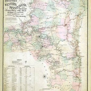 1884 Karte von Western PA Industries Fayette Allegheny Westmoreland Washington