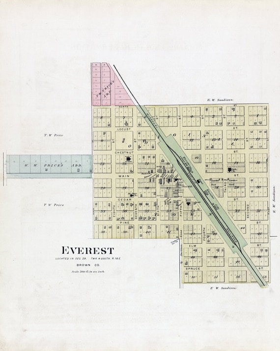1887 Map of the City of Everest Brown County Kansas Etsy