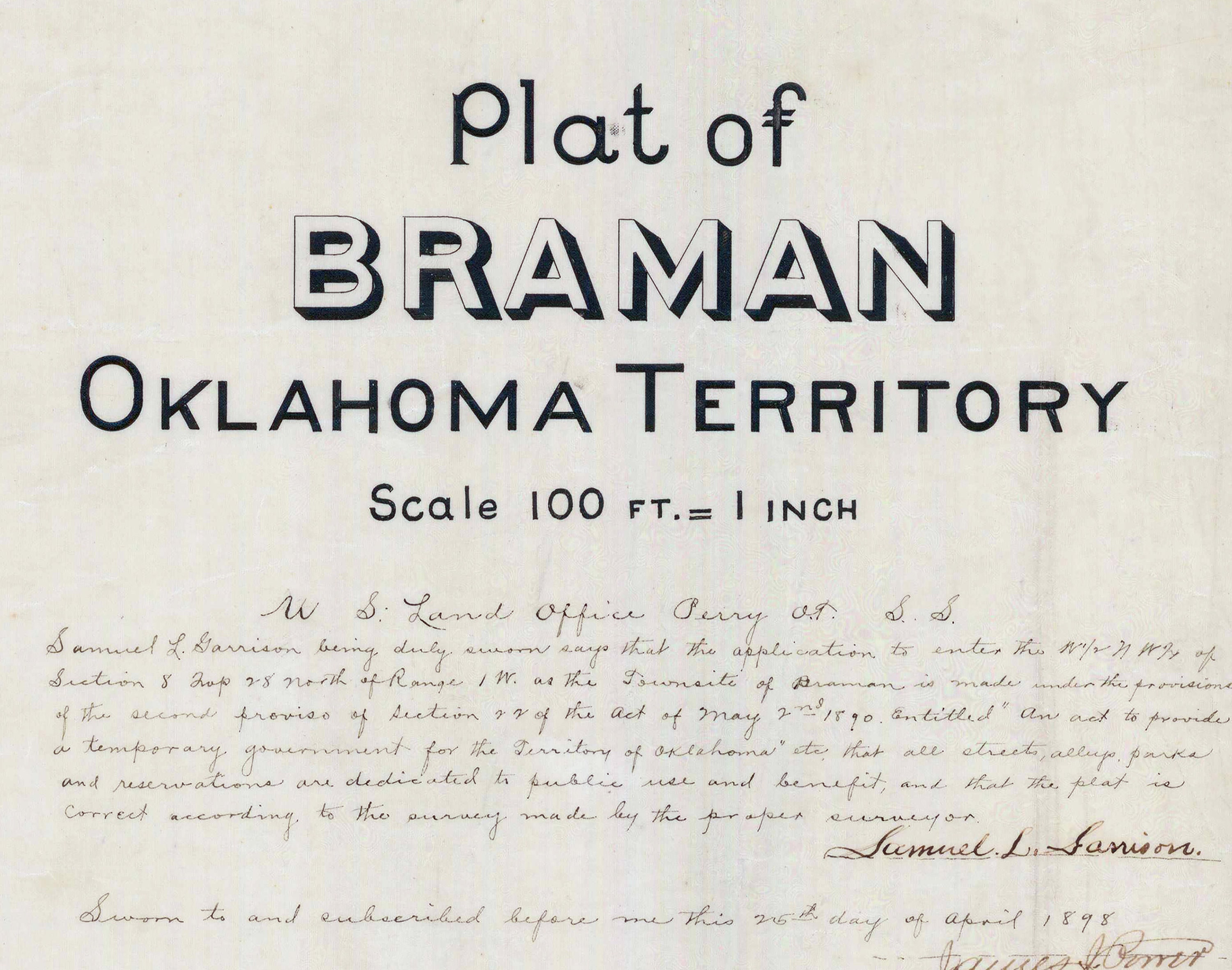 1898 Town Map of Braman Kay County Oklahoma Etsy Canada