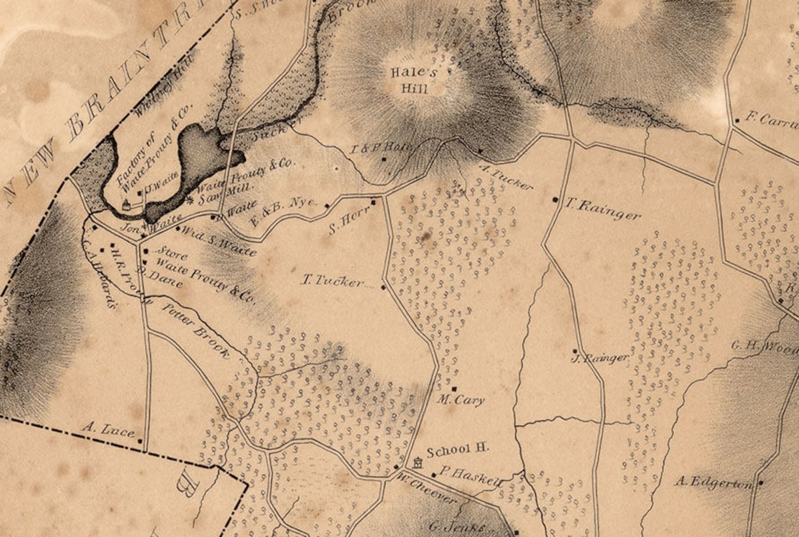 1830 Map of NorthBrookfield Massachusetts Etsy