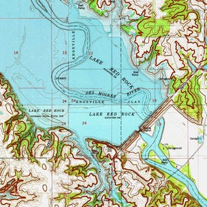 Carte 1966 du lac Red Rock, Iowa