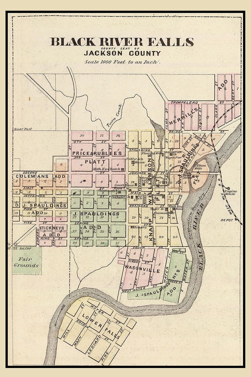 1878 Town Map of Black River Falls Jackson County Wisconsin Etsy Canada