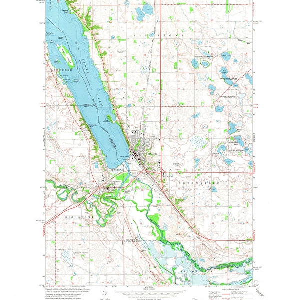 1971 Map of Big Stone Lake and Ortonville Minnesota Quadrangle