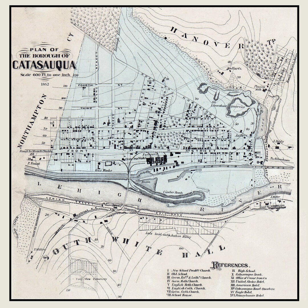 1862 Town Map of Catasauqua Lehigh County Pennsylvania Etsy