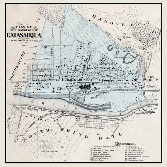 1862 Town Map of Catasauqua Lehigh County Pennsylvania Etsy