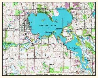 Karta över Webster Lake, Indiana, 1980