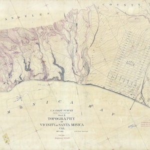 Carte de 1875 de la topographie de Santa Monica en Californie