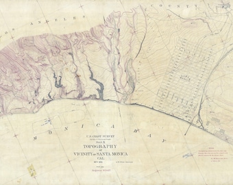 1875 Map of Santa Monica California Topography