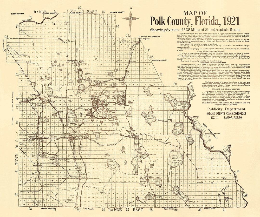 1921 Map of Polk County Florida Etsy