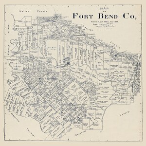 1914 : carte des limites des fermes du comté de Fort Bend, au Texas