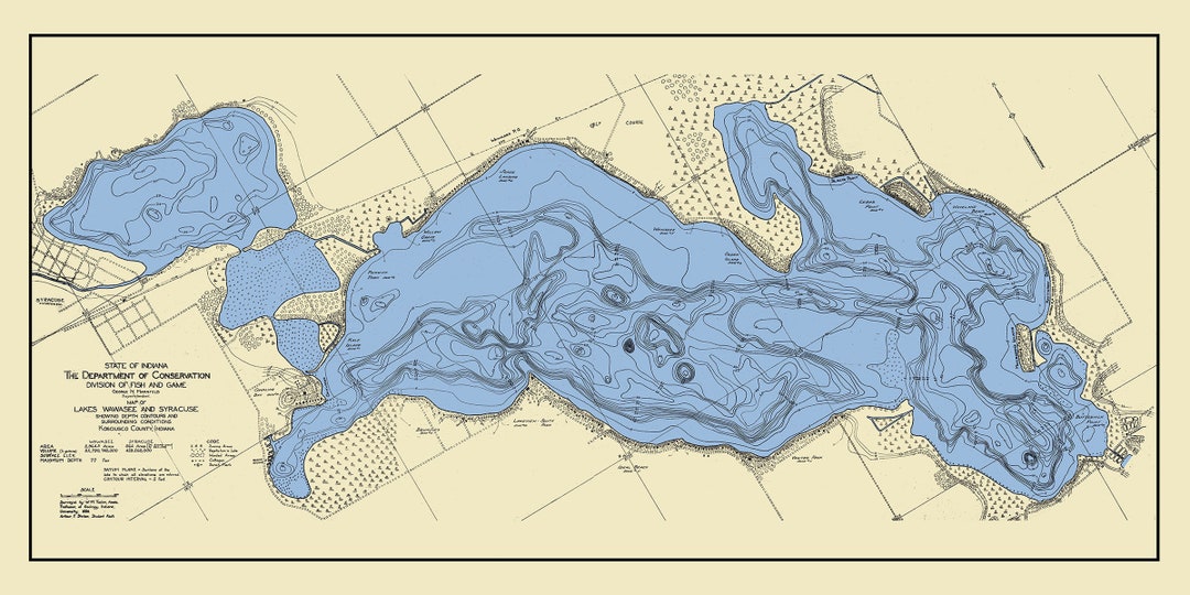 1924 Map of Lakes Wawasee and Syracuse Kosciusco County Indiana Etsy