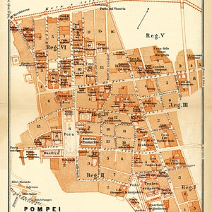 1910 Map of Pompei Italy Baedeker Map