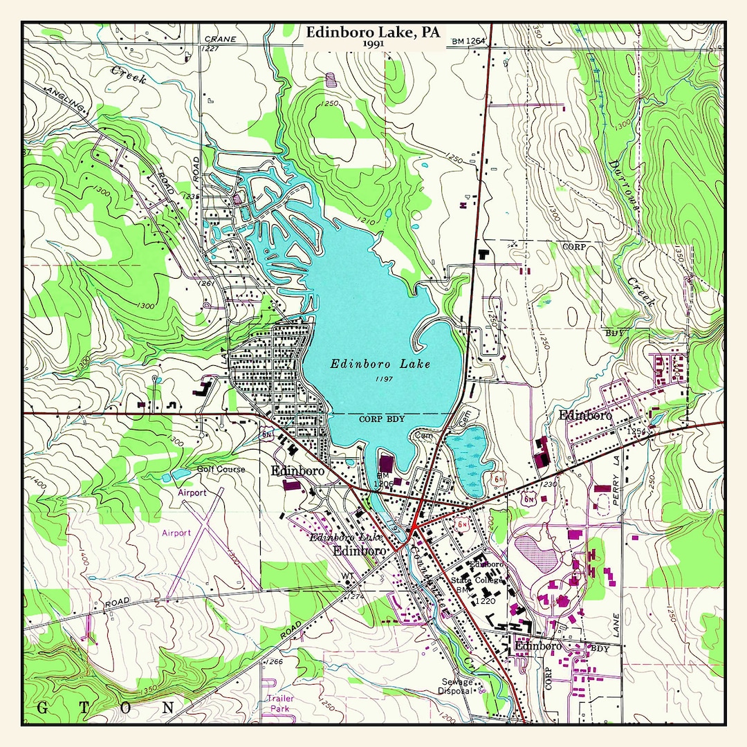 1991 Map of Edinboro Lake Erie County Pennsylvania Etsy