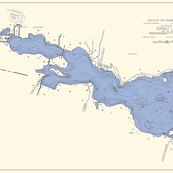 Marble Lake Mi Map Etsy
