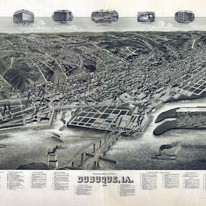 1889 Panoramakarte von Dubuque Iowa
