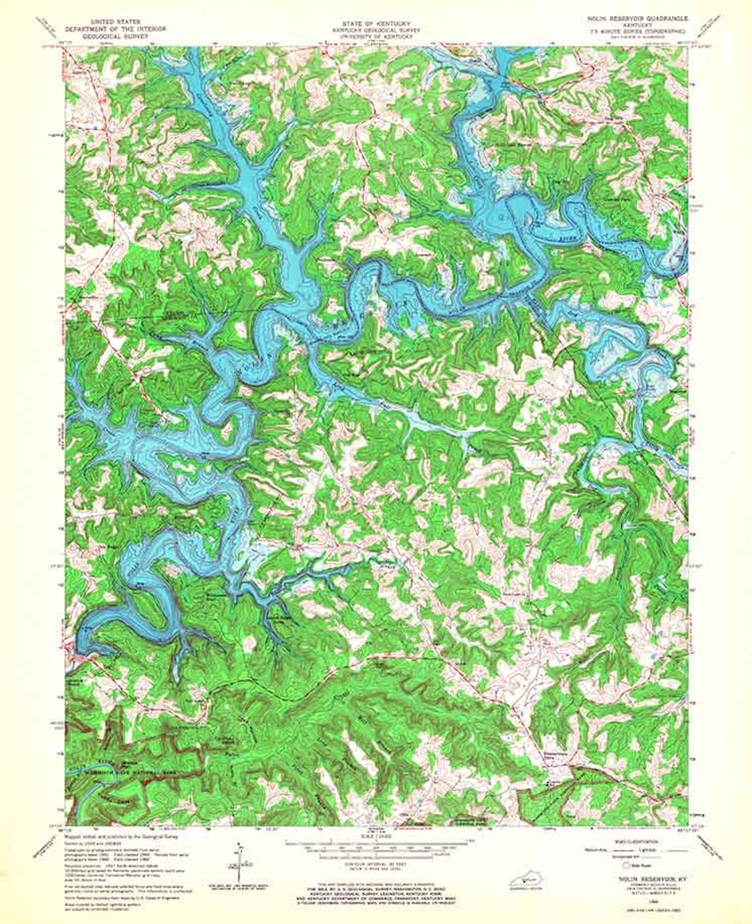 1966 Topo Map of Nolin Reservoir Kentucky Quadrangle Etsy