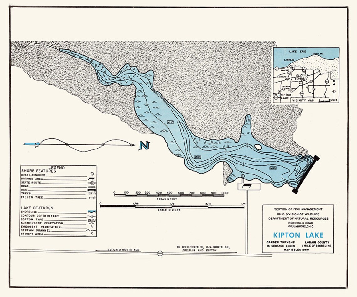 1960 Map of Kipton Lake Lorain County Ohio - Etsy