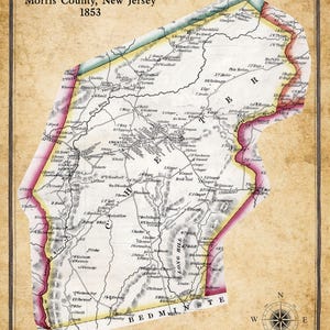 1853 Carte du canton de Chester, comté de Morris, New Jersey