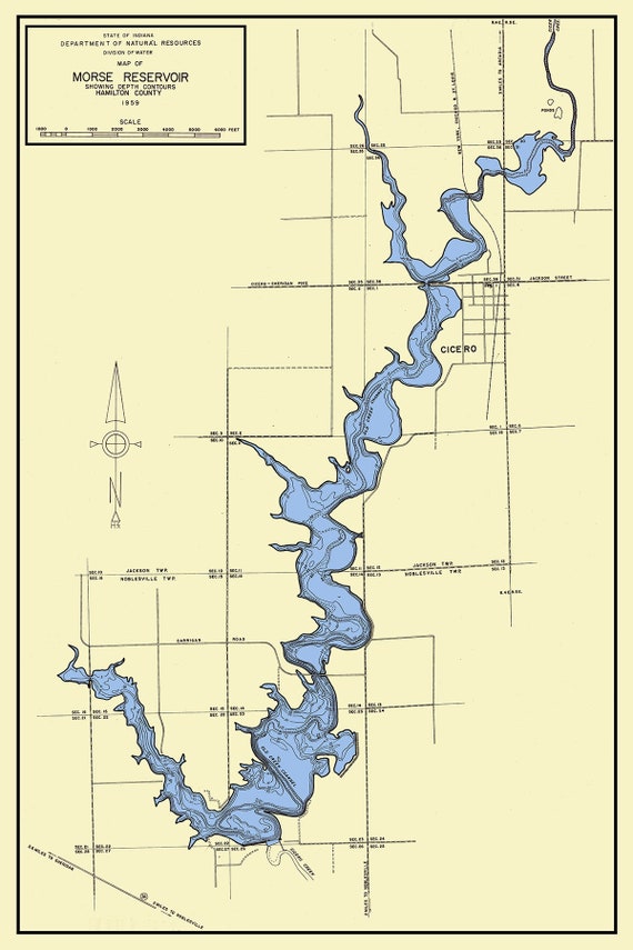 1959 Map of Morse Reservoir Hamilton County Indiana Etsy