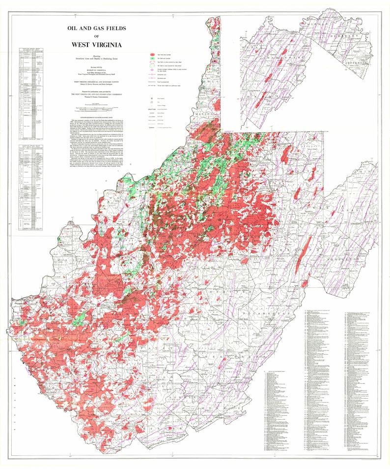1970 Map of West Virginia Oil and Gas Well Fields Etsy