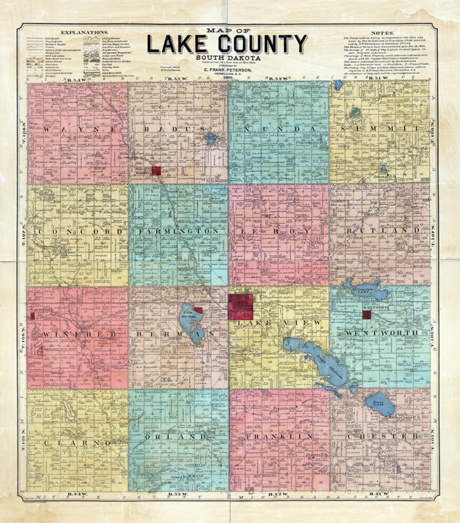 1899 Map of Lake County South Dakota Madison Etsy