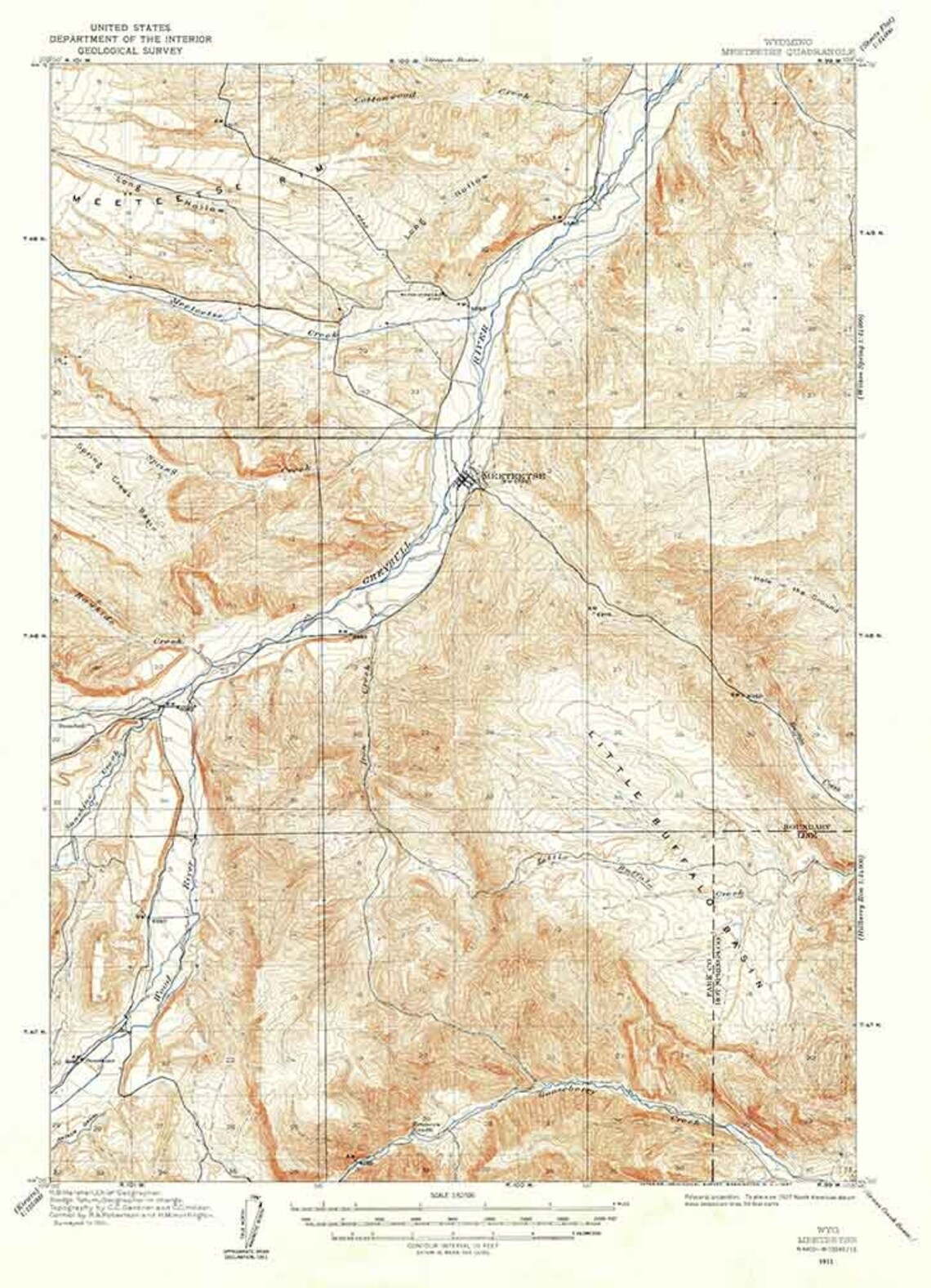 1911 Topo Map of Meeteetse Wyoming Little Buffalo Basin Etsy