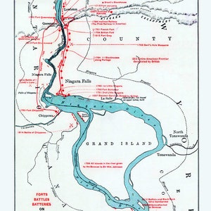 Mapa de 1764 dos fortes e batalhas da fronteira do Niágara