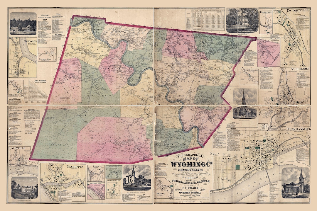 1869 Map of Wyoming County Pa From Actual Surveys Etsy