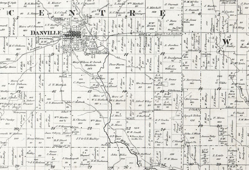1866 Farm Line Map of Hendricks County Indiana Danville Etsy